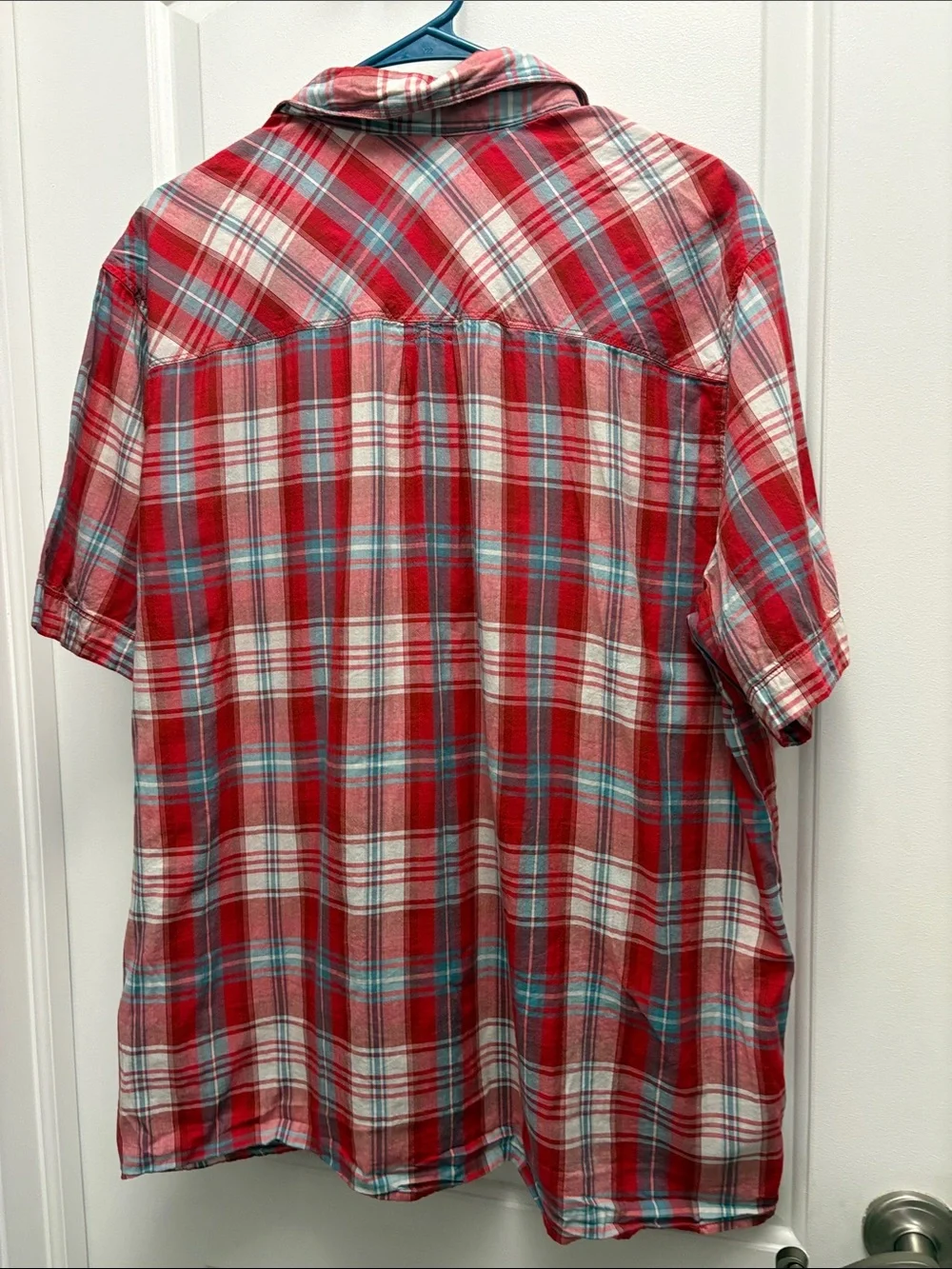 The North Face Men’s Red Blue Plaid Short Sleeve Button Down Outdoor Shirt